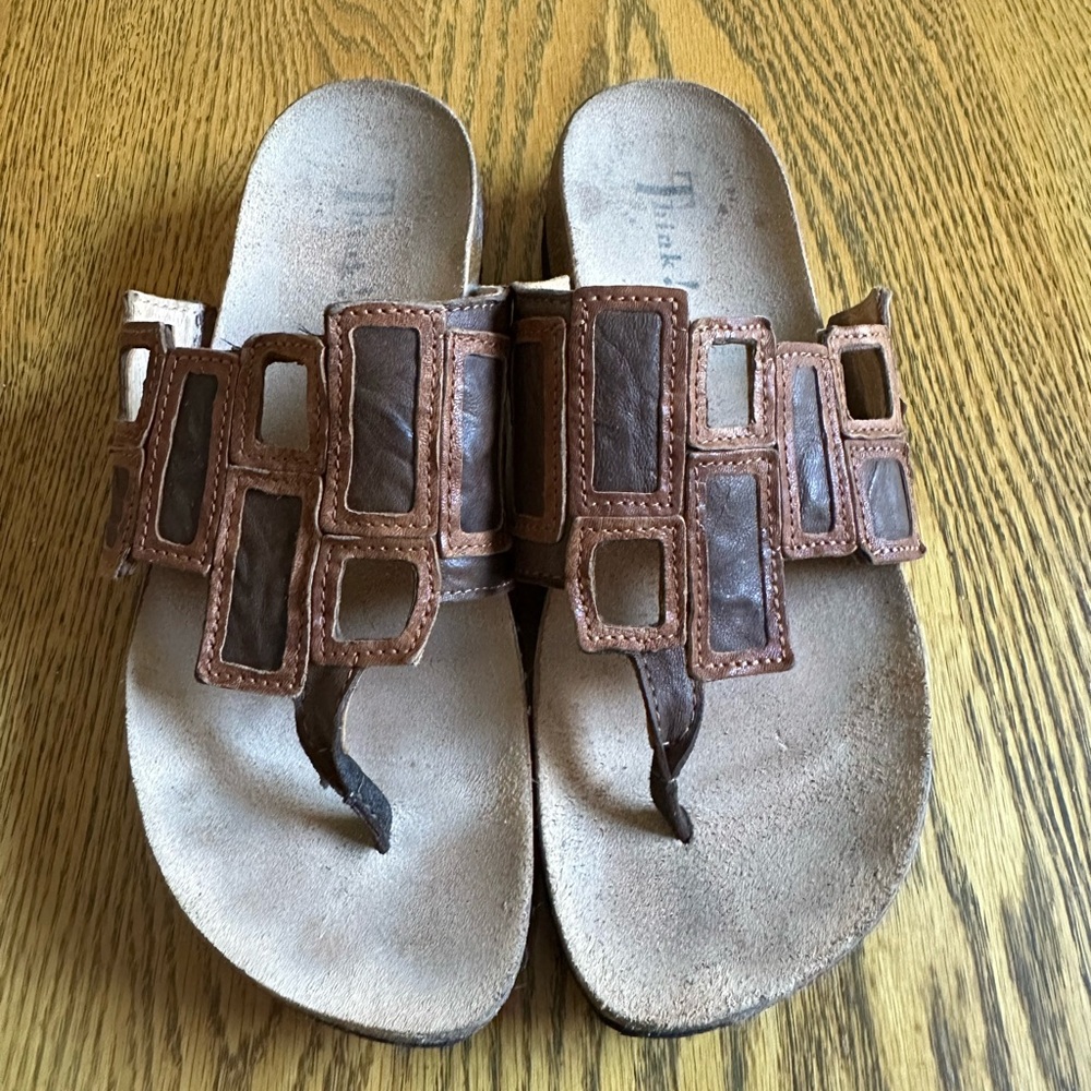 Think! Brown and Tan Sandals